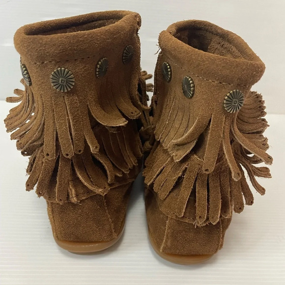 Minnetonka Double Fringe Side Zip Boot Dusty Brown Size 9 - Picture 4 of 9